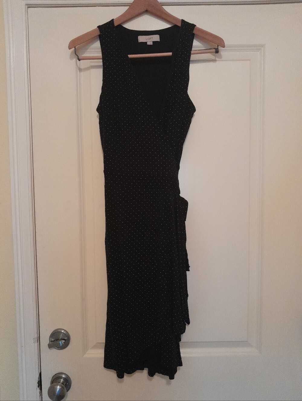 LOFT Black Microdot Wrap Midi Dress